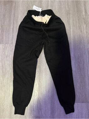 Fleece-Lined Black Jogger Pants - Brand Not Visible